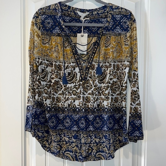 Lucky brand NWT boho hippie western lace up tassel blouse size small - Picture 1 of 9